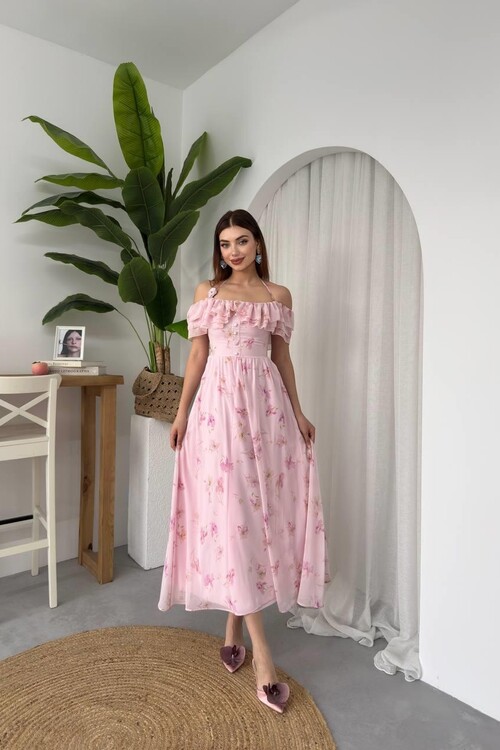 Elmi Çiçek Detaylı Elbise