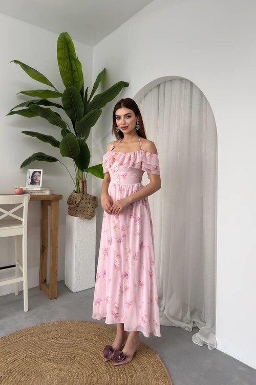 Elmi Çiçek Detaylı Elbise