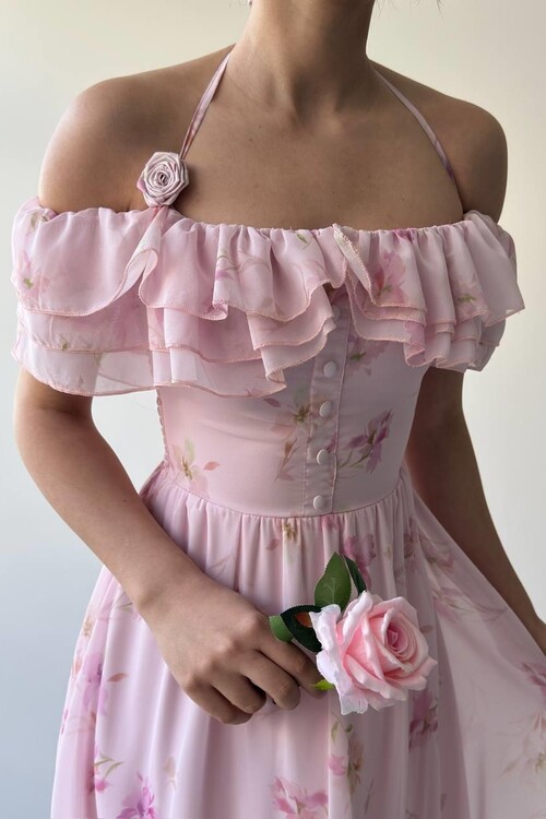 Elmi Çiçek Detaylı Elbise