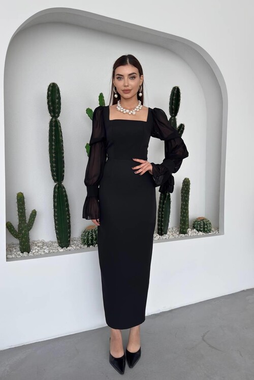 Hare Sleeves Ruffle Detailed Dress