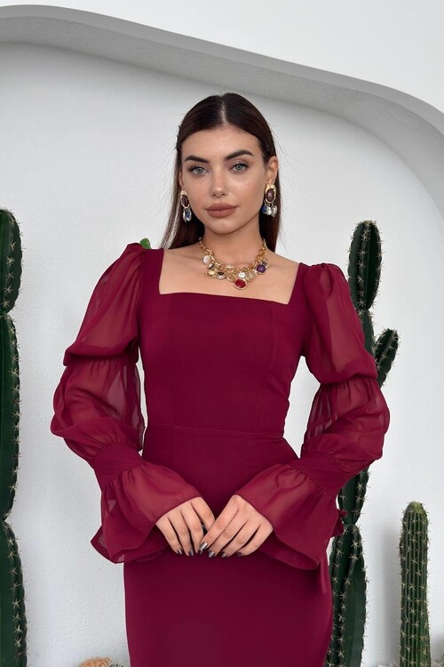 Hare Sleeves Ruffle Detailed Dress