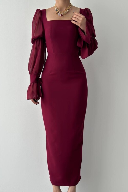 Hare Kolları Fırfır Detaylı Elbise