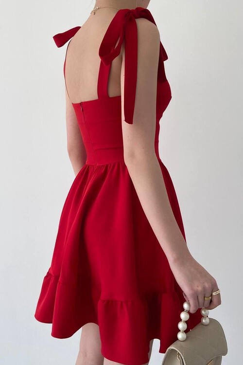 İP ASKILI BAĞLAMALI ATLAS ELBİSE