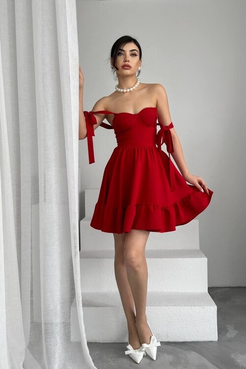 İP ASKILI BAĞLAMALI ATLAS ELBİSE