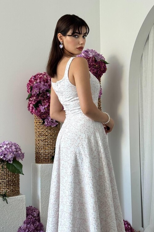 Kalf Çiçek Detaylı Elbise