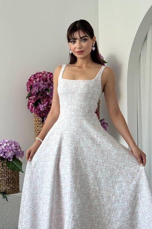 Kalf Çiçek Detaylı Elbise