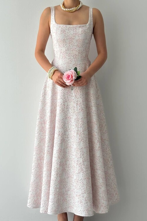 Kalf Çiçek Detaylı Elbise