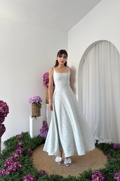 Kalf Çiçek Detaylı Elbise