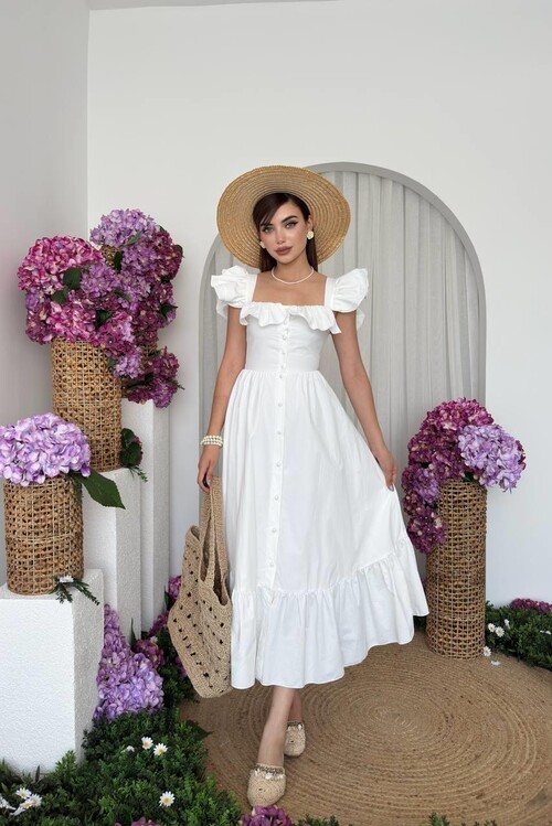 Kapuda Fırfırlı Elbise