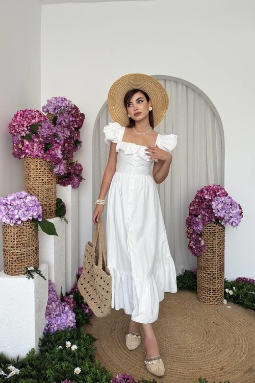 Kapuda Fırfırlı Elbise