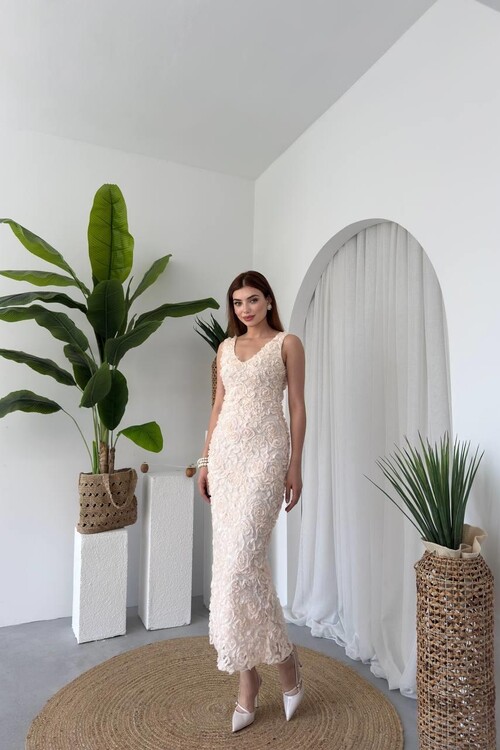 Kren Gül Detaylı Elbise