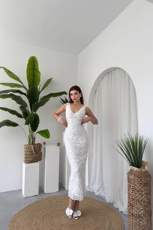 Kren Gül Detaylı Elbise