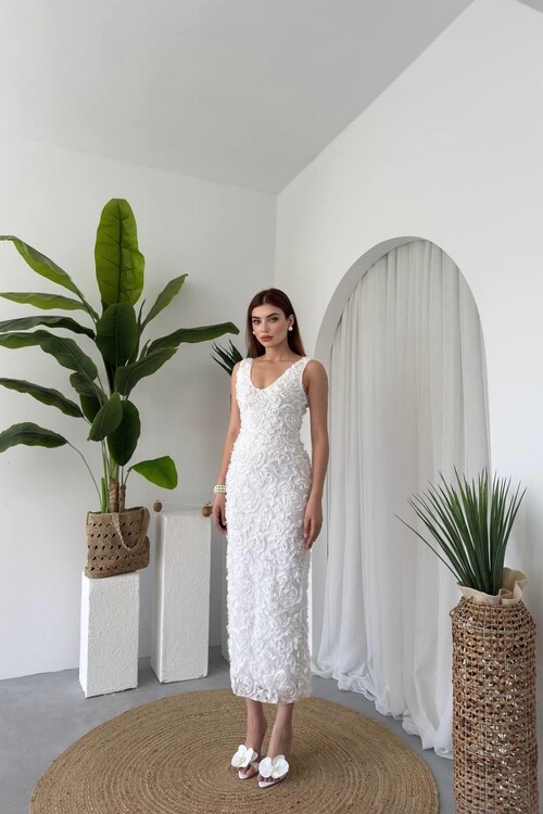 Kren Gül Detaylı Elbise