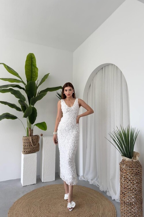 Kren Gül Detaylı Elbise