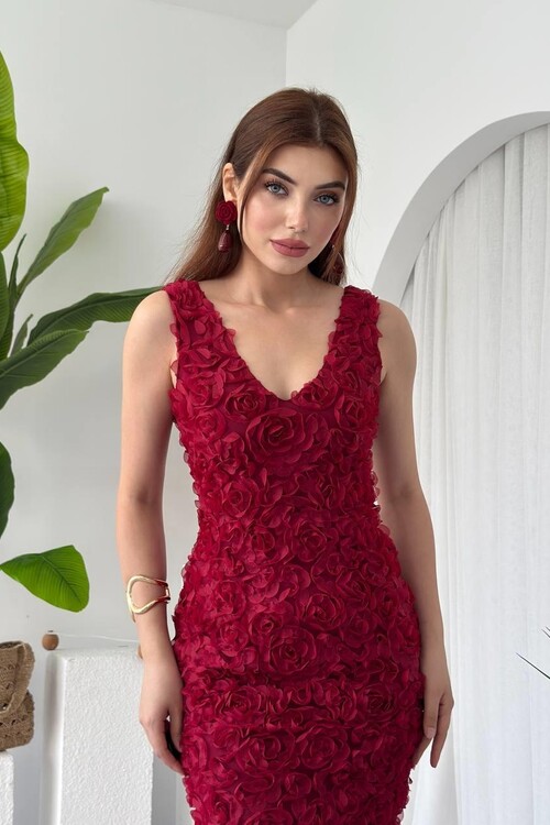 Kren Gül Detaylı Elbise