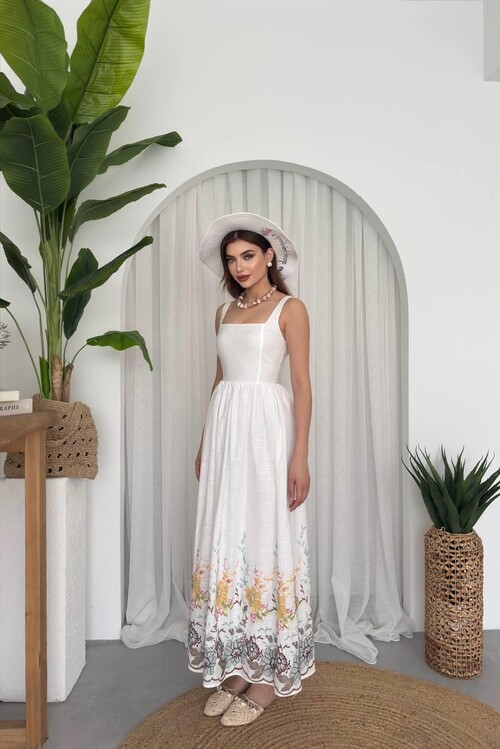 Mazi Çiçek Desenli Elbise