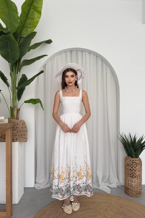 Mazi Çiçek Desenli Elbise