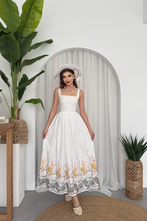 Mazi Çiçek Desenli Elbise