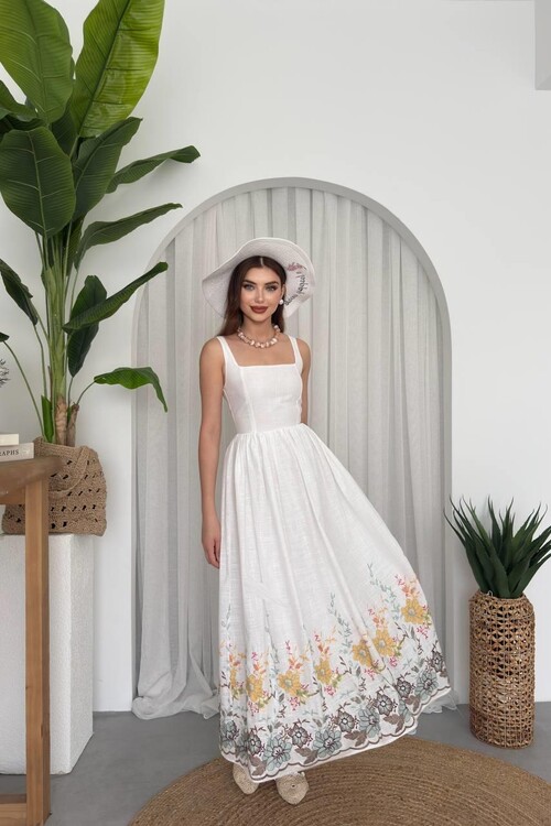 Mazi Çiçek Desenli Elbise