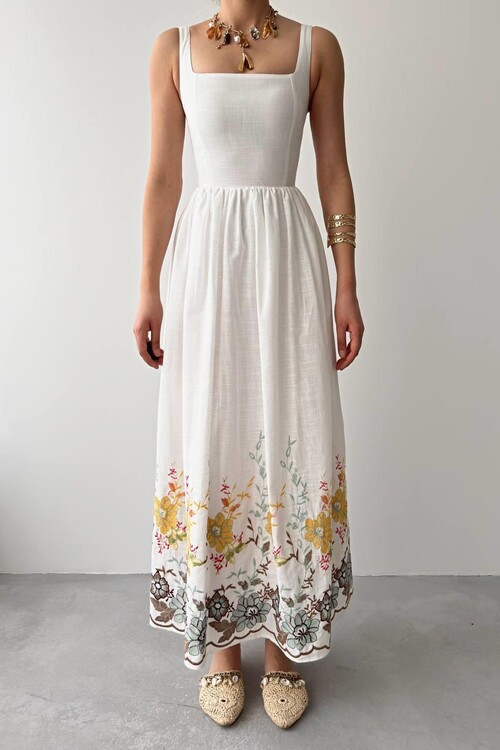 Mazi Çiçek Desenli Elbise