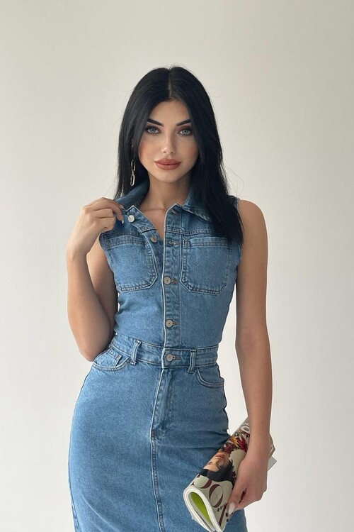 Meldia Jean Sıfır Kollu Elbise