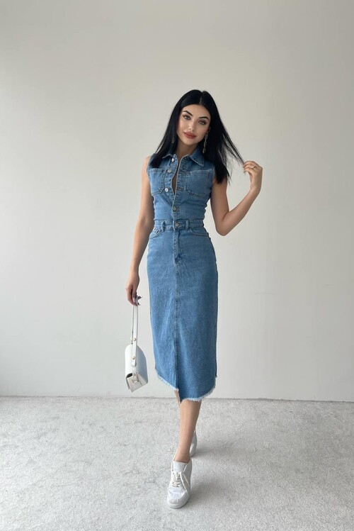 Meldia Jean Sıfır Kollu Elbise