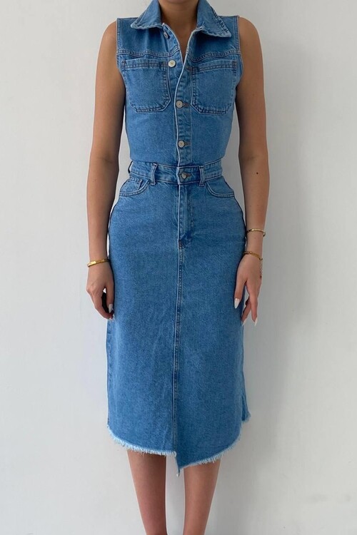 Meldia Jean Sıfır Kollu Elbise
