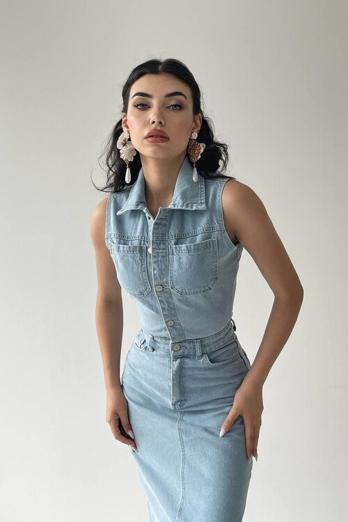 Meldia Jean Sıfır Kollu Elbise