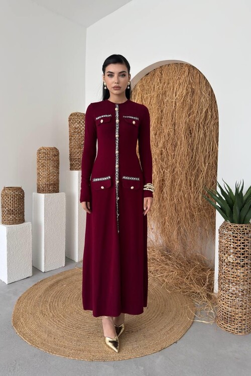 Orla Düğme Detaylı Elbise