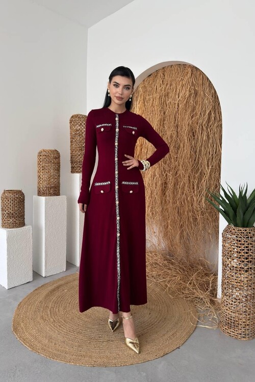 Orla Düğme Detaylı Elbise