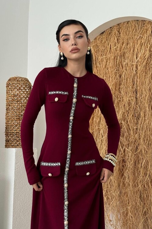 Orla Düğme Detaylı Elbise