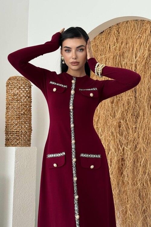 Orla Düğme Detaylı Elbise