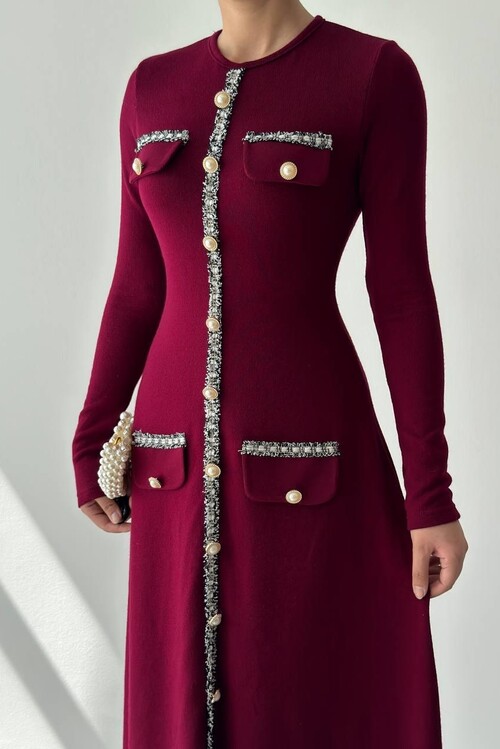 Orla Düğme Detaylı Elbise