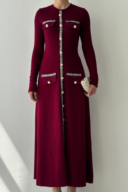 Orla Düğme Detaylı Elbise