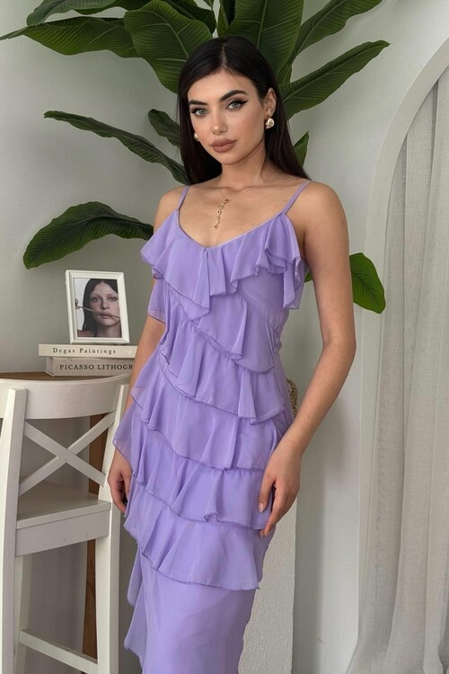 Ples Yırtmaç Detaylı Elbise