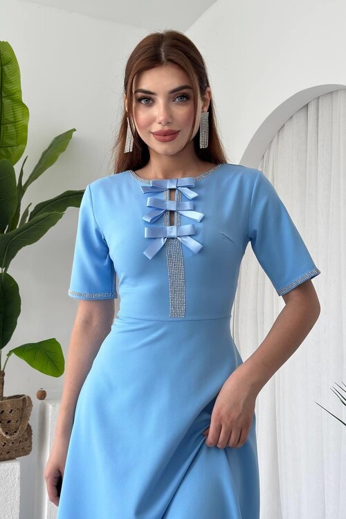 Wera Taşlı Fiyonk Detaylı Elbise