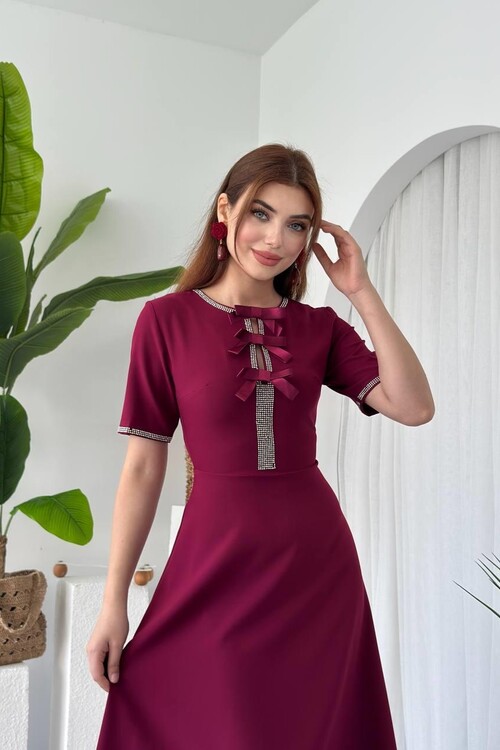 Wera Stoned Bow Detailed Dress