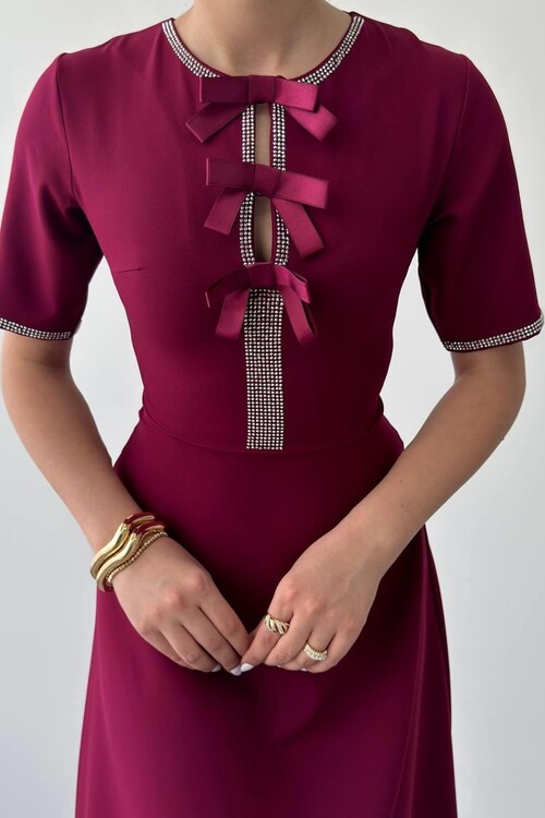 Wera Stoned Bow Detailed Dress