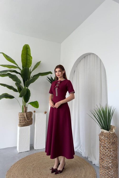 Wera Stoned Bow Detailed Dress