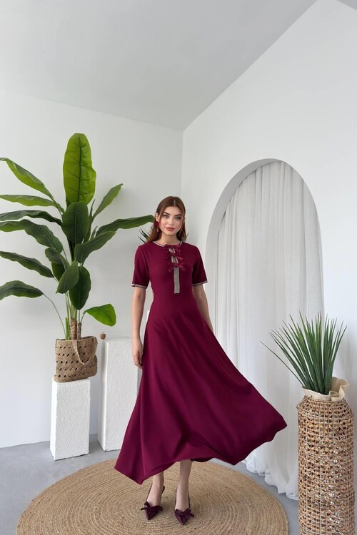 Wera Stoned Bow Detailed Dress