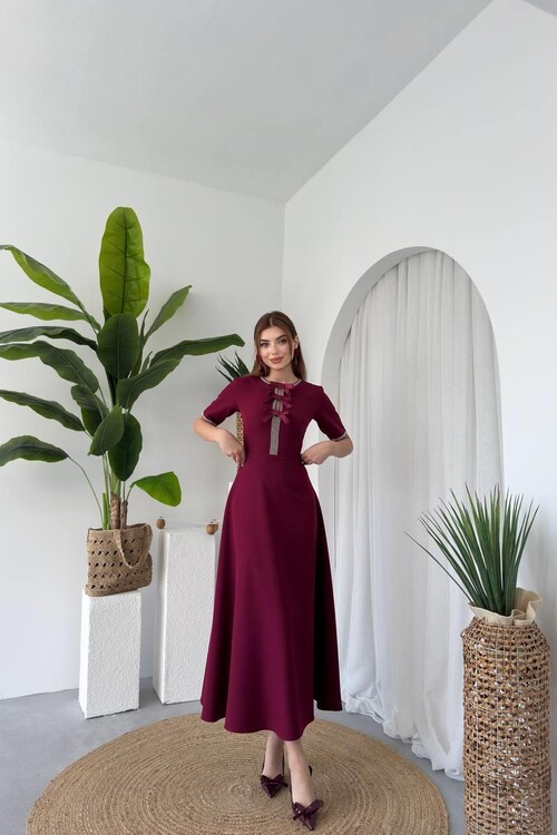 Wera Stoned Bow Detailed Dress