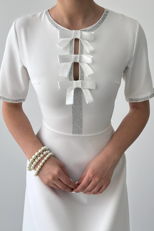 Wera Stoned Bow Detailed Dress