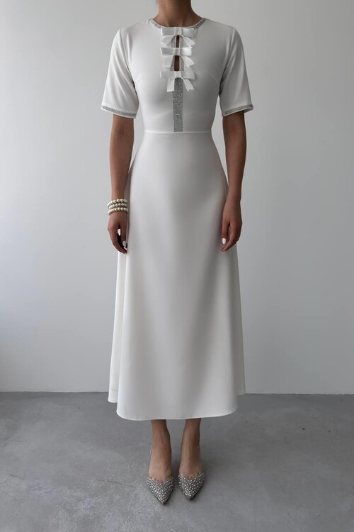 Wera Stoned Bow Detailed Dress