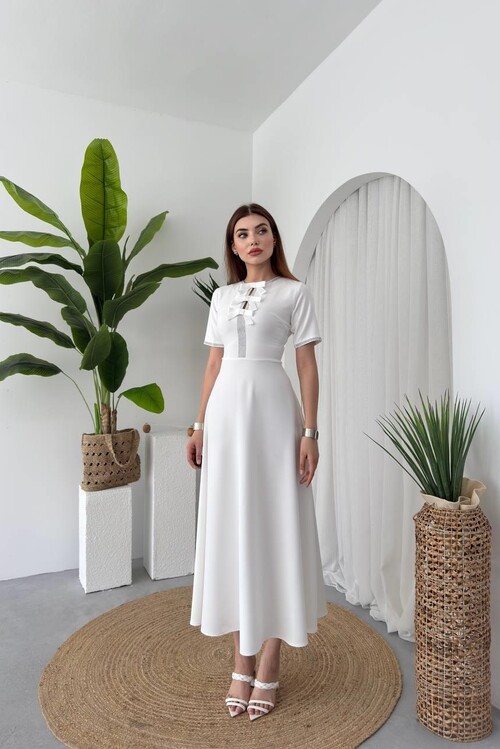 Wera Stoned Bow Detailed Dress