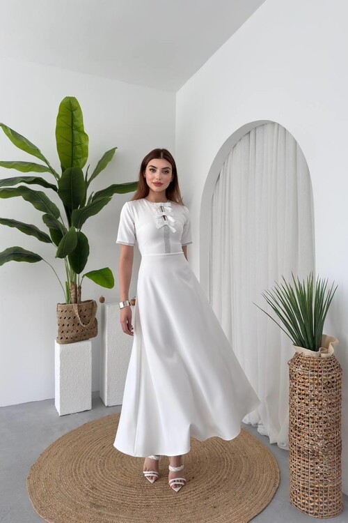 Wera Stoned Bow Detailed Dress