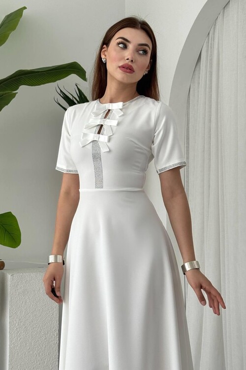 Wera Stoned Bow Detailed Dress