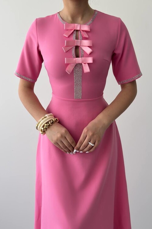 Wera Taşlı Fiyonk Detaylı Elbise