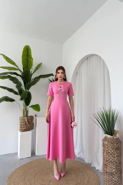 Wera Taşlı Fiyonk Detaylı Elbise