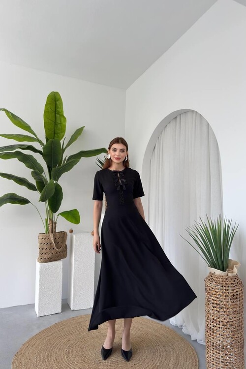 Wera Taşlı Fiyonk Detaylı Elbise