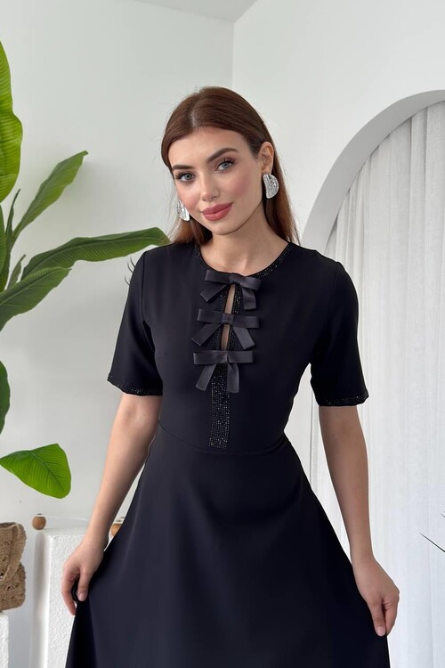 Wera Taşlı Fiyonk Detaylı Elbise